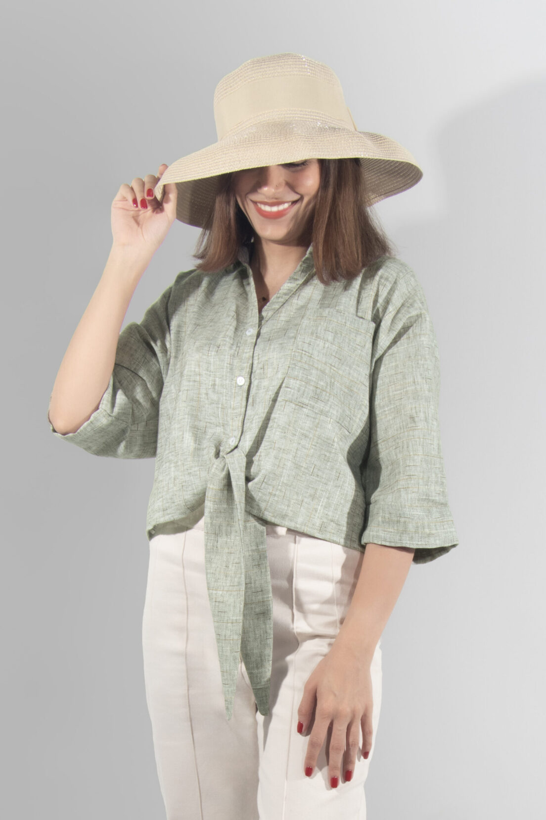 شومیز گره‌ای جیب دار