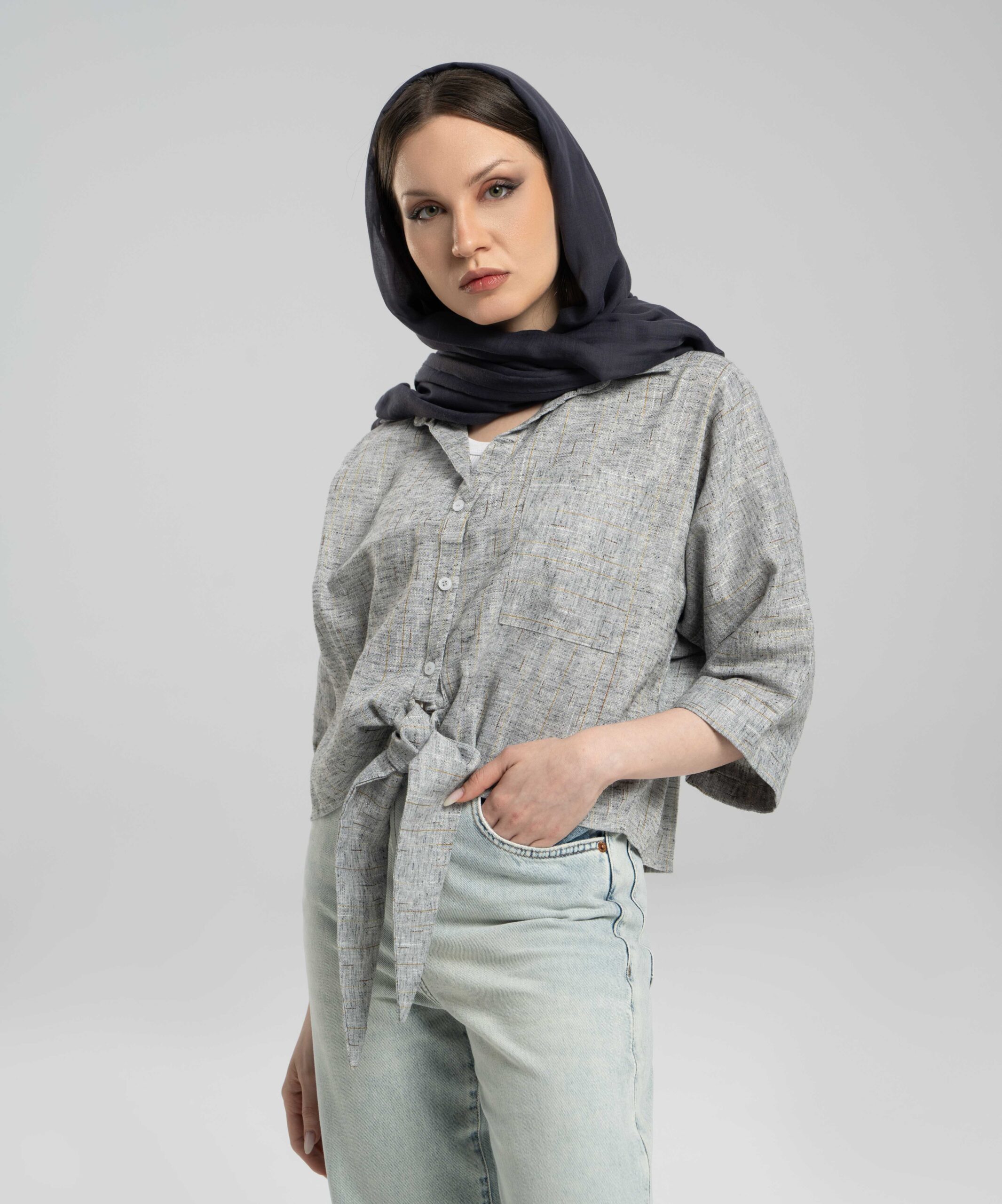 شومیز گره‌ای جیب‌دار DR37