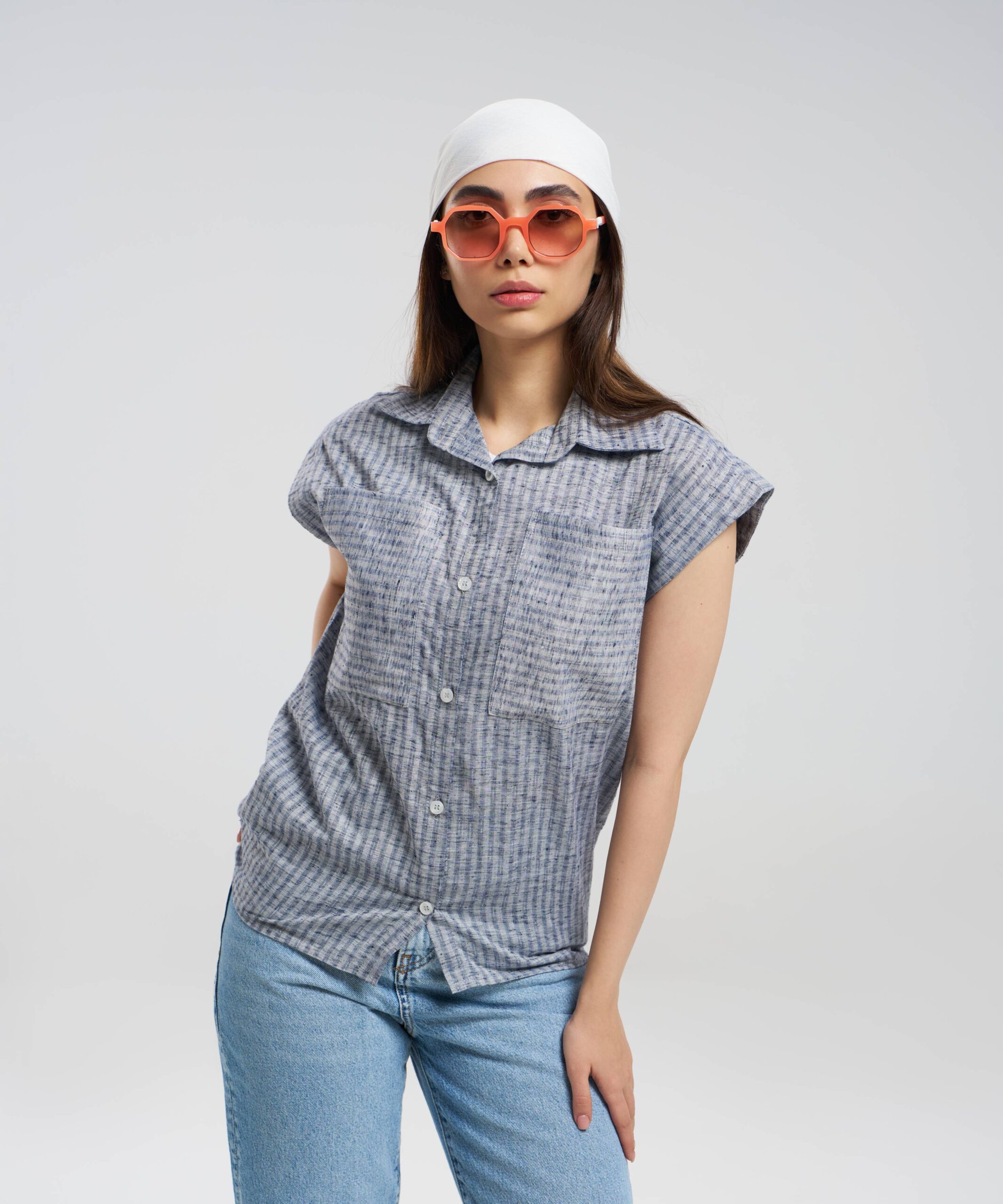 تاپ راه راه لوز دو جیب یقه دو تکه